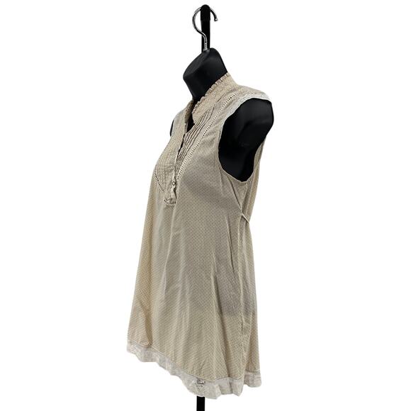 Sanctuary Clothing Button Up Top WMNS XS Cream Dotted Ruffle Pleated Ladder Lace - Picture 3 of 7